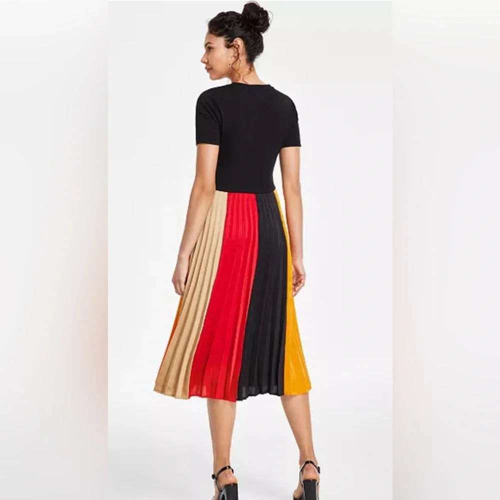 Karl Lagerfeld Color-blocked Pleated Midi Dress - Picture 2 of 8